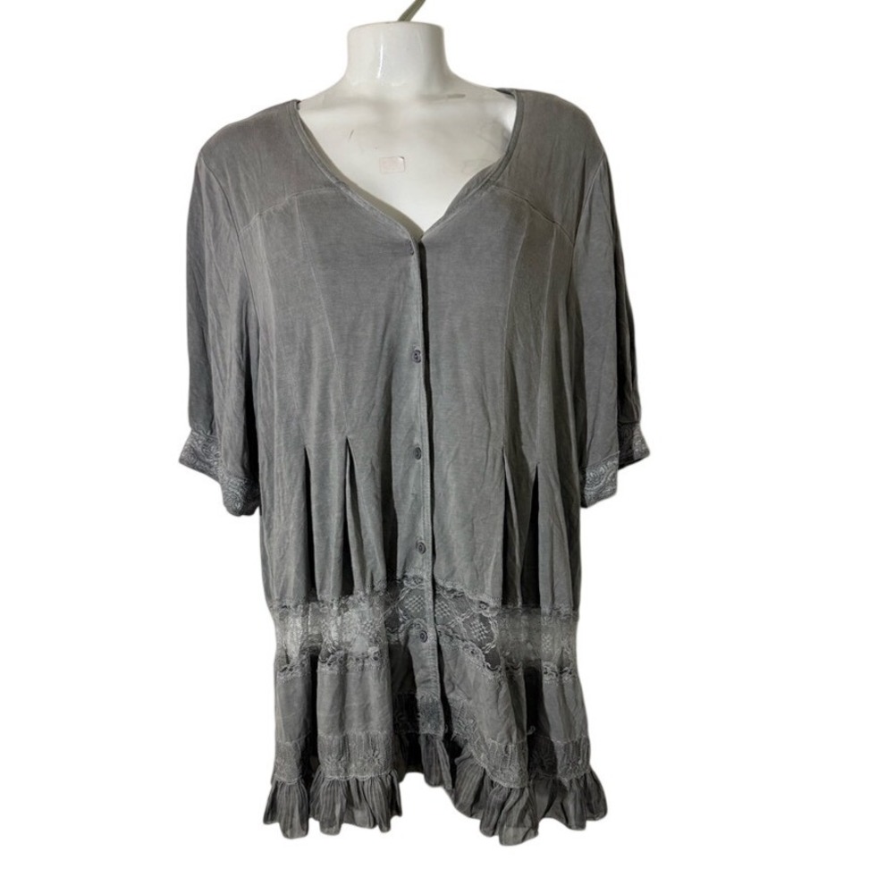 POL Grey Lace Ruffle‎ Tunic Top Lace Boho Romantic Fairycore Medium